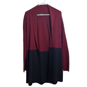 Saks Fifth Avenue Womens M Colorblock Cardigan Burgundy Black Duster Length